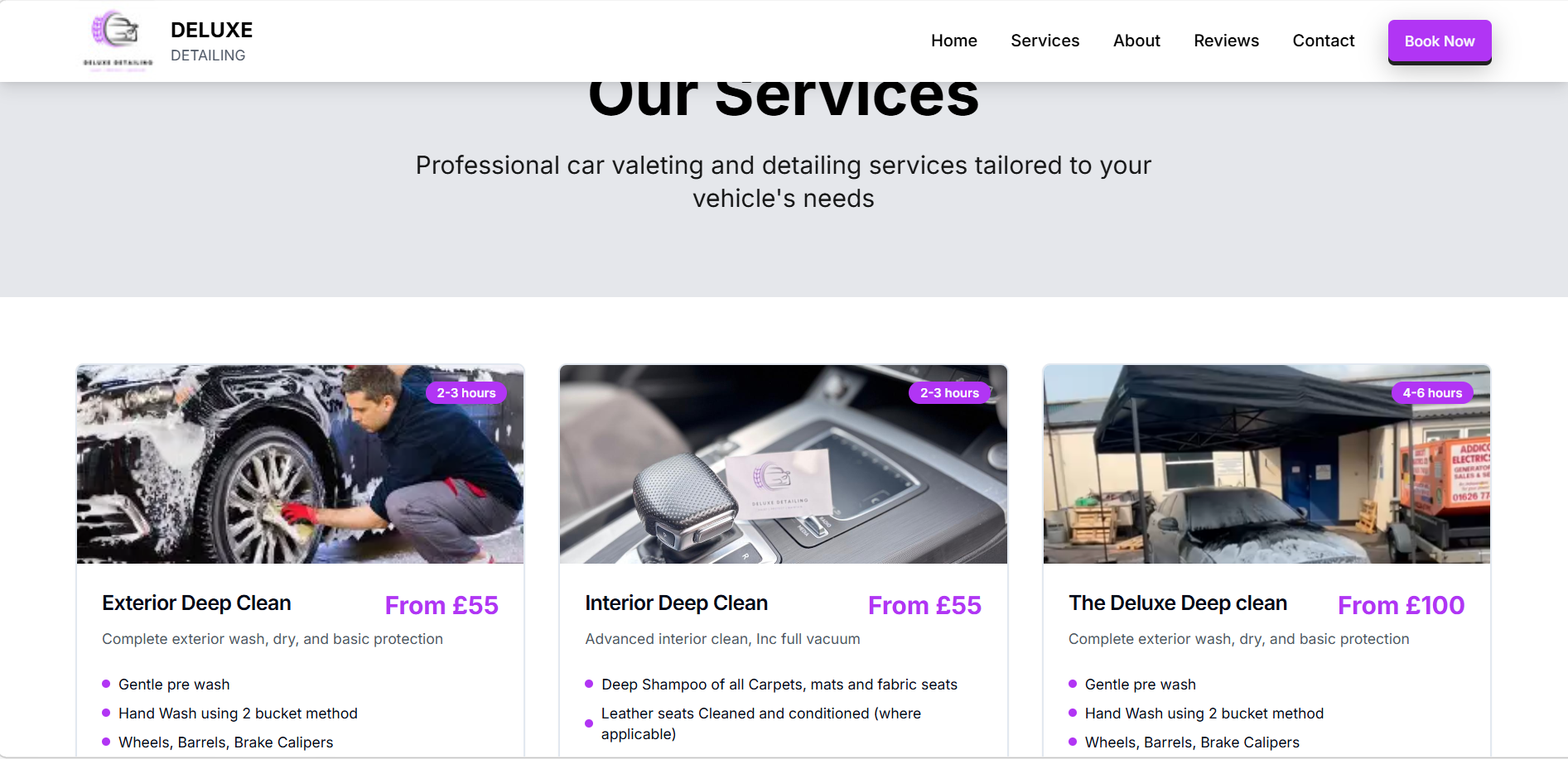 Deluxe Detailing car valeting website with online booking system and PayPal payment integration developed by WebCodeCraft Devon